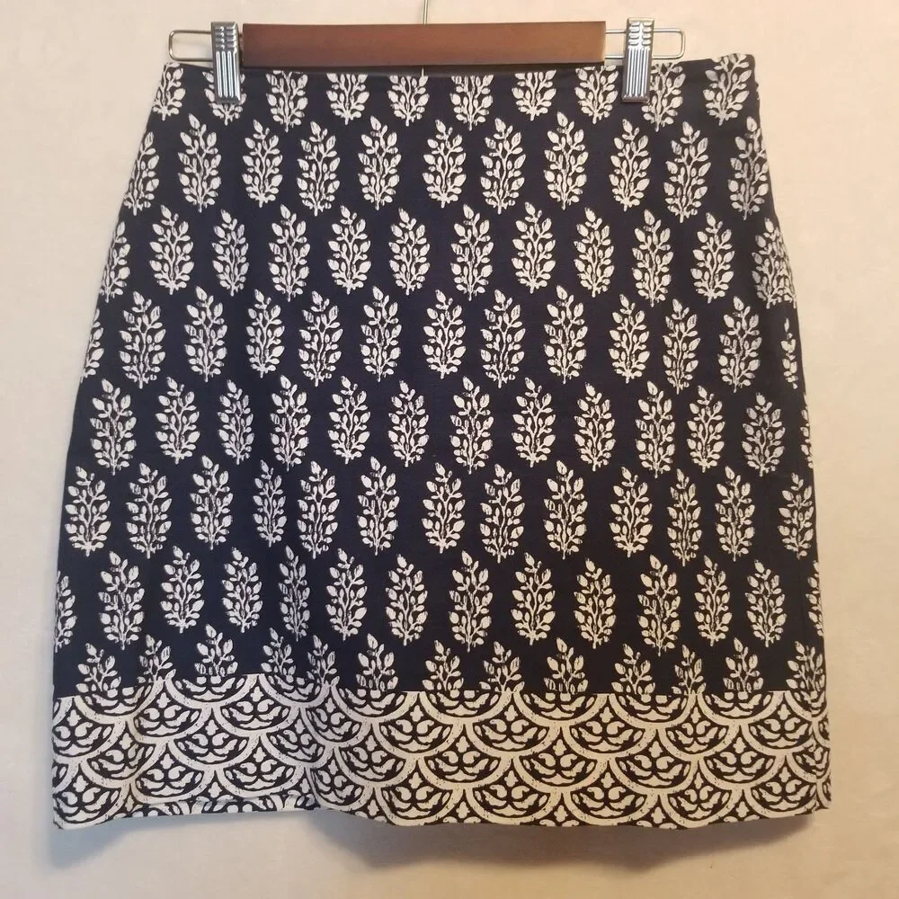 Talbots 2 Skirt Mini Navy Blue Floral Cotton Coastal Cruise Nautical Resort